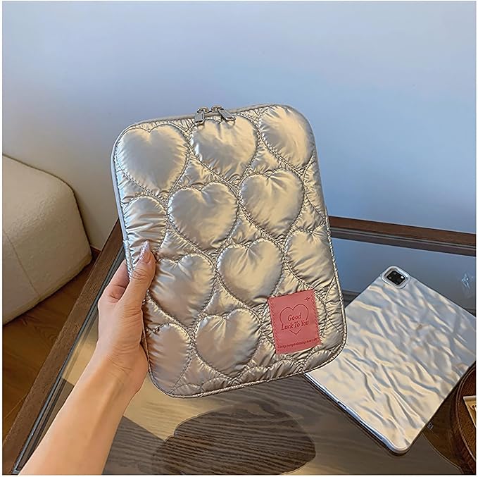 9-11 Inch Tablet Sleeve Case for iPad Pro 11 Air 4 10.2 Tab Protective Bag Cute Heart Quilted Puffy Laptop Pouch Carrying Case