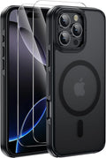 Strong Magnetic Case for iPhone 16 Pro Max [2 Tempered-Glass Screen Protectors] Compatible with MagSafe Shockproof Slim Thin Cover 6.9 inch 16 Pro Max Phone Case,Black Set