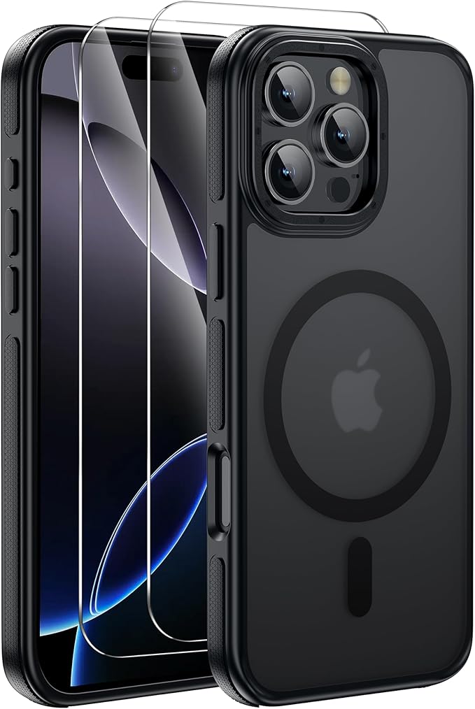 Strong Magnetic Case for iPhone 16 Pro Max [2 Tempered-Glass Screen Protectors] Compatible with MagSafe Shockproof Slim Thin Cover 6.9 inch 16 Pro Max Phone Case,Black Set
