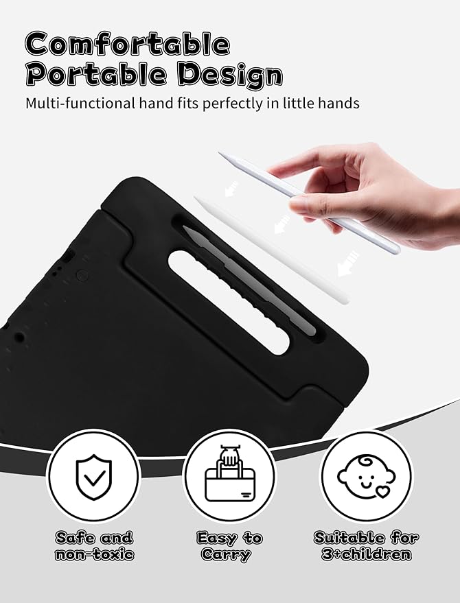 for iPad Pro 13 inch Case 2024 with Pencil Holder and Anti-Slip Hand Stand, Super Protection Rugged EVA Shockproof Kids Cover Compatible with iPad Pro 13-inch (M4)-Black