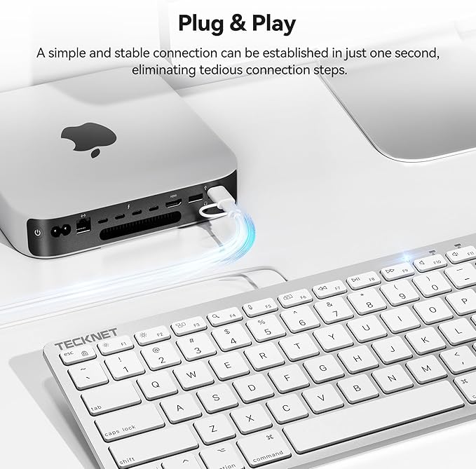 TECKNET Wired Keyboard for MacOS Devices with Dual Interface, Slim Mac Keyboard, Comfortable Ergonomic Typing Angle & Stable Connection for PC/Laptop, Compatible with MacBook, iMac, Mac mini/Pro