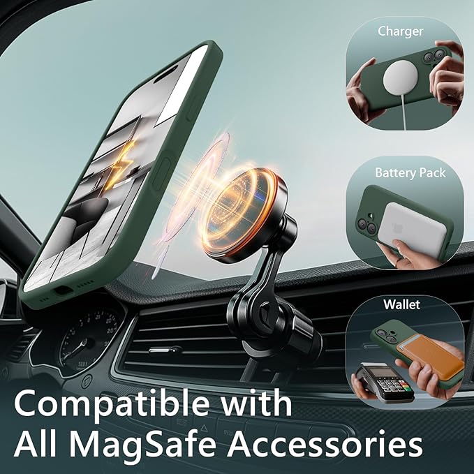 FireNova Magnetic for iPhone 17 Case, Compatible with MagSafe, [Integrated Silicone Camera Control Button] [Camera Protection] Anti-Scratch Microfiber Lining Phone Case, 6.3", Alpine Green