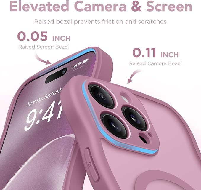CAPRARO for iPhone 16 Pro Case for Women Girls, Upgraded [Full Camera Protection] [Compatible with MagSafe] Cute Wave Translucent Matte Phone Case for iPhone 16 Pro, Black Currant