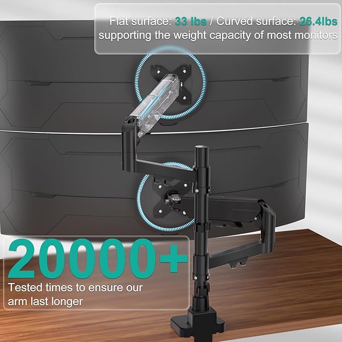 WALI Vertical Dual Monitor Mount for 17-49 inch Ultrawides Curved Screens, Heavy Duty Stacked Dual Monitor Stand for Desk, Adjustable Ultrawide Monitor Arm up to 33lbs, VESA Mount 75/100mm, Black