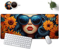 Large Mouse Pad, 31.5 x 11.8in Extended Gaming Mouse Pad with Stitched Edges, XXL Desk pad Protector Non Slip Rubber Base for Office Home Writing Mat,African American Pretty Girl Sunflower Woman