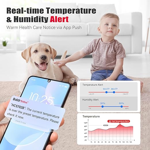 BaldrTherm WiFi Thermometer, Wireless Smart Thermometer, Remote Temperature Monitor with Gateway&Solar Sensor,200ft Coverage, App Alerts,12-Month Battery, Comfort Indicator, Data Sync Recover,3Pack