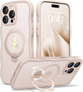 CAPRARO for iPhone 15 Pro Max Case with 360° Spin Magnetic Stand for Women, [Compatible with MagSafe] [Full Camera Protection] Cute Wave Translucent Matte Case for iPhone 15 Pro Max, Rose Gold