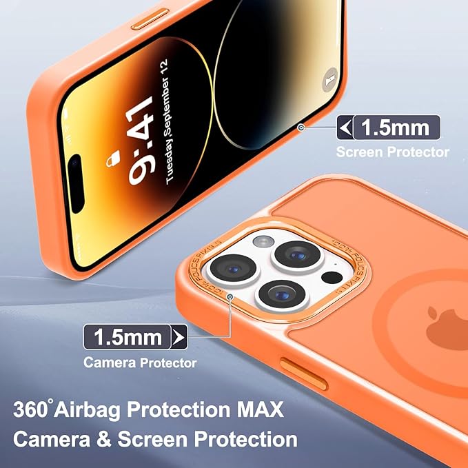 Newfuture Designed for iPhone 14 Pro Max Case with Magnetic [13 FT Military Drop Protection] [Compatible with Magsafe] Slim Translucent Matte Shockproof with Anti-Fingerprint Phone Case, Orange