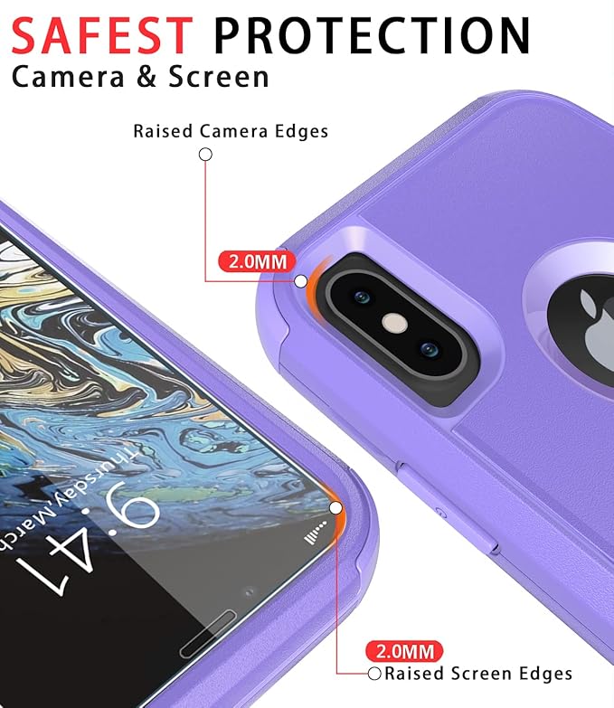 Diverbox for iPhone X Case/iPhone Xs Case [Shockproof] [Dropproof] [Tempered Glass Screen Protector ] Heavy Duty Protection Phone Case Cover for Apple iPhone X/XS (Purple)