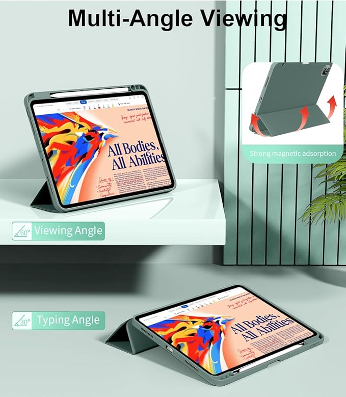 for iPad Pro 12.9 Case (6th/5th/4th/3rd Generation 2022/2021/2020) & ipad Air 13 inch case (M3 2025/M2 2024) with Pencil Holder, Smart Slim Trifold Stand Case with Soft TPU Back (Dark Green)