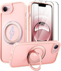 360°Ring Stand for iPhone 16E/17E Case with 2X Screen Protector,Fit for MagSafe, Anti-Yellowing & Scratch-Resistant Back Phone Case for iPhone 16E/17E 6.1", Pink