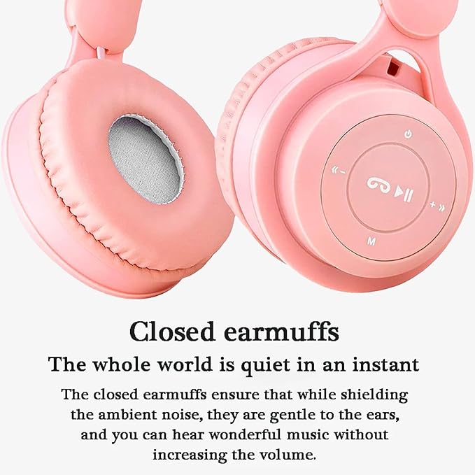 Upgraded Hybrid Noise Cancelling Bluetooth Headphones Over Ear Wireless Bluetooth with Mic Soft-Earpads HiFi Stereo Foldable Lightweight Headset Deep Bass for Home Office Cellphone PC Pink
