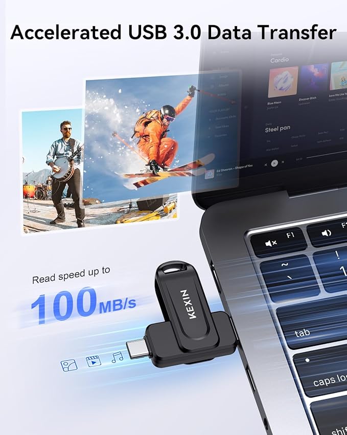 KEXIN USB C Flash Drive 512GB Thumb Drive 100MB/s Swivel Dual USB Drive 3.0 USB-A & Type-C Jump Drive for Smartphone Tablet iPhone 15/16 Car Game Console, 512GB Black