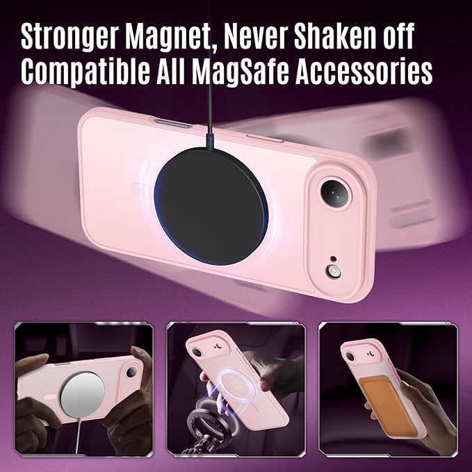 Symcele Designed for iPhone Air Case, Compatible with MagSafe, [Camera Protection] [15FT Military Drop Protection] Shockproof Translucent Matte Anti-Slip Thin Slim Phone Case, 6.5", Pink