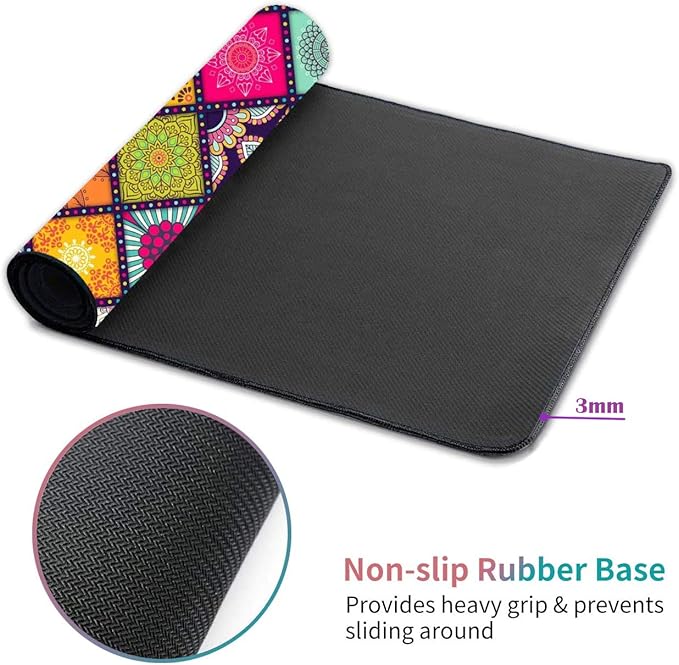 Desk Pad Mat Gaming Mouse Pads with Coasters Set, Stitched Edges Design Mouse Pad XXL Large Mouse Pad for Laptop Computers Flower Mandala Desk Writing Mat for Office & Home 31.5"x 11.8"