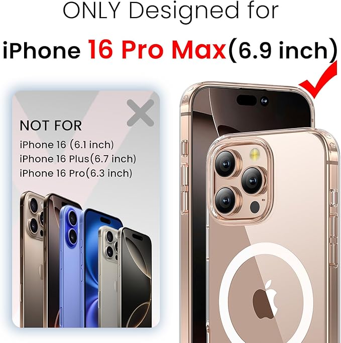 toushion 3 in 1 for iPhone 16 Pro Max Case Clear with MagSafe, Not Yellowing, Screen Protector*1 Camera Lens Protector*1, Military-Grade Protection for iPhone 16 Pro Max Phone Case 6.9 inch Clear