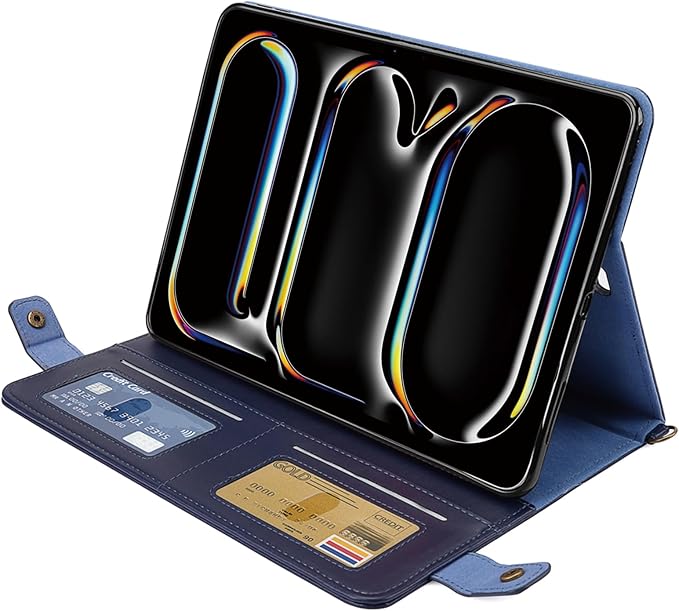 Handbag Case for iPad Pro 13-inch M5 2025/M4 2024, Techcircle Folio Stand PU Leather Crossbody Wallet Case with Pencil Holder, Hand Strap & Shoulder Strap, Navy
