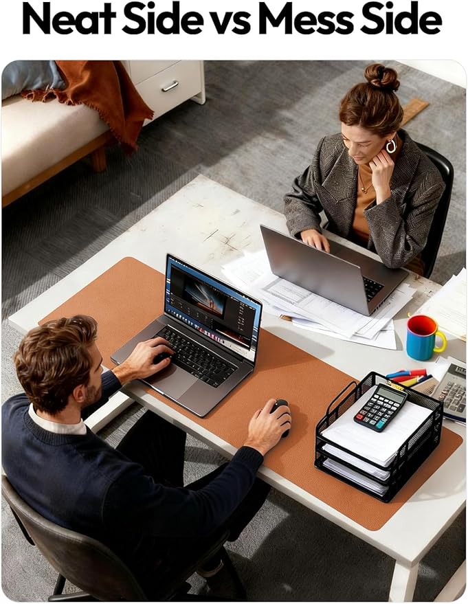 YSAGi Leather Desk Protector, Office Mat, Large Mouse Mat, Non-Slip PU Leather Blotter, Laptop Desk Mat, Waterproof Writing Pad for Office and Home (Brown, 35.4" x 17")