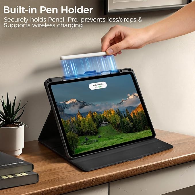 Slim Case for iPad Pro 11 Inch M5/M4 (2025/2024) A3357/A3358/A2836/A2837 with Pencil Holder,Lightweight Cover,Magnetic Closure,Multi Angle Stand,Typing Angle,Auto Sleep/Wake,Brown