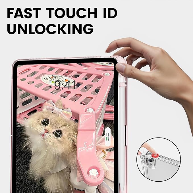 Clear Case for iPad mini 7 A17 Pro 8.3 Inch, iPad mini 7th/6th Generation Case (2024/2021),Slim Shockproof Transparent Back,Y-Shaped Mutil Angles Folding,Supports Pencil Pro&USB-C (Pink)