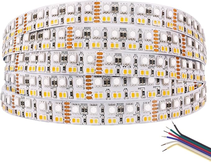 Brightest RGB+CCT Flexible led Strip Lights 270LEDs/Meter 5050 RGB + 2835 Warm White Daylight White Double Row Super Bright RGBWW Non-Waterproof Flexible LED Tape Light(DC24V 5meter/16.4ft)