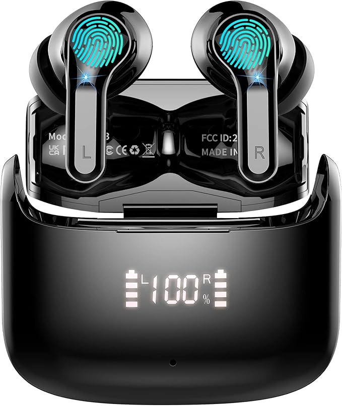 Wireless Earbuds, Sports Bluetooth 5.4 Headphones IPX8 Waterproof, 70H Over Ear Buds with Deep Bass Sound,4 ENC Noise Cancelling Mics, USB-C Fast Charging Earphones with Earhooks for Workout/Running