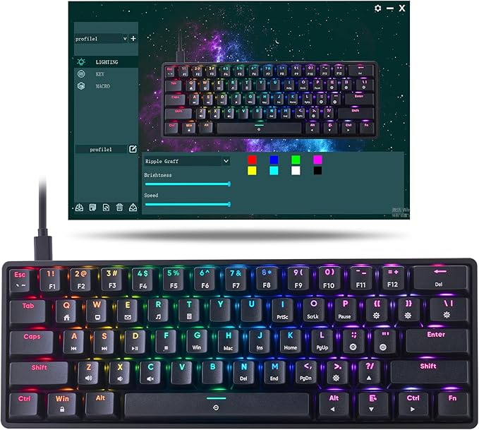 Mechanical 60% Gaming RGB Keyboard 61 Keys Wired USB DIY Customize Backlight Macro keypad Ultra-Compact Blue Switches Compatible with Windows Mac Linux Laptop PC Computer(Black)