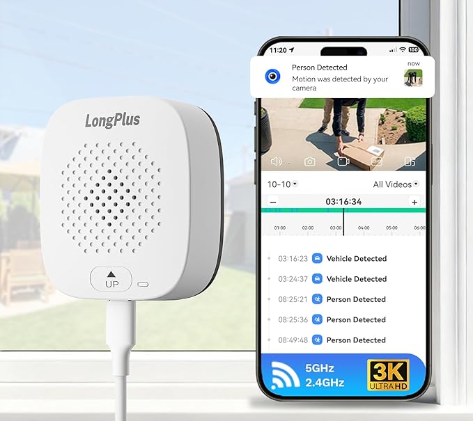 LongPlus 5MP 3K Magnetic Window Camera with Night Vision, 2.4&5GHz WiFi Safeview Window Security Camera, Indoor Window Camera for Home Security, 24/7 Recording, Human/Car Detection,Two-Way Audio