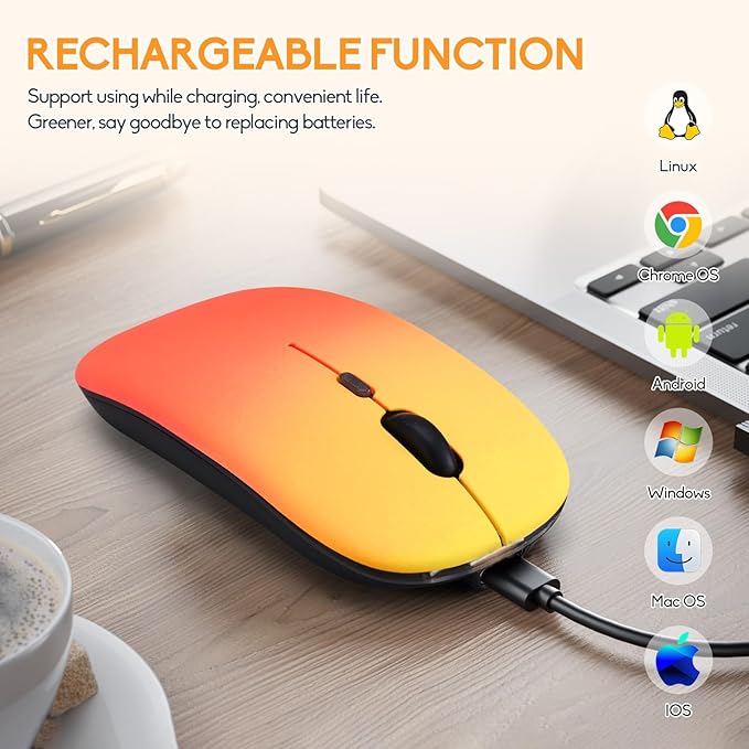 Wireless Bluetooth Mouse,LED Dual Mode Rechargeable Silent Slim Laptop Mouse,Portable(BT5.2+USB Receiver) Dual Mode Computer Mice,for Laptop,Desktop Computer,ipad Tablet,Phone,Mac(Rosy glow red)