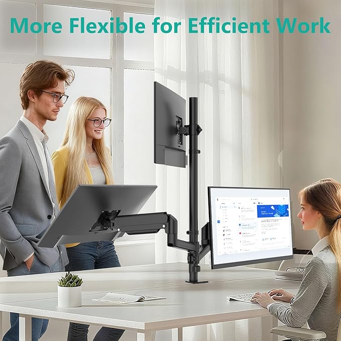 WALI Triple Monitor Mount for 13-27 inch Screens, Taller 3 Monitor Desk Mount, up to 19.8lbs, 31.9 inch Height Max, Adjustable Triple Monitors Stand, VESA 75/100mm (GSDM003S), Black