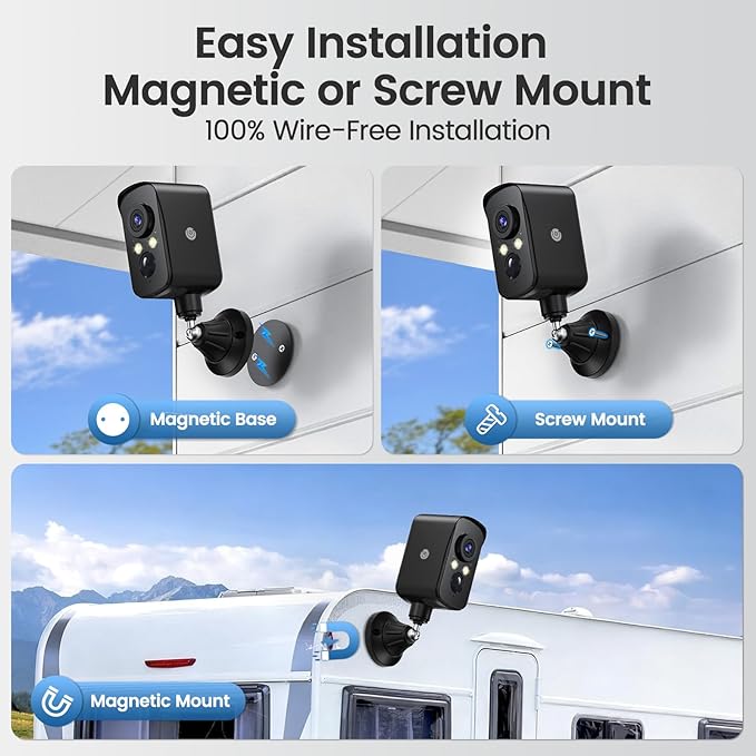 Cellular Security Camera Wireless Outdoor, No WiFi Need, Battery & Solar Powered, Magnetic, Free Human Detection, Free 7-Day Cloud/SD, Night Vison, Siren, 2-Way, IP65 Talk, 2K
