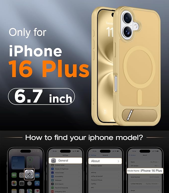 Magnetic Compatible with iPhone 16 Plus Case, [Built-in Invisible Kickstand][Compatible with MagSafe][Military Grade Shockproof] Slim Translucent Matte Phone Case for iPhone 16 Plus 6.7"