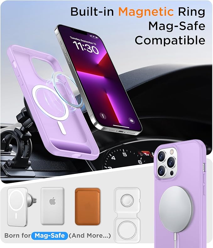 Magnetic Compatible with iPhone 13 Pro Max Case, [Built-in Invisible Kickstand][Compatible with MagSafe][Military Grade Shockproof] Slim Translucent Matte Phone Case for iPhone 13 Pro Max 6.7"