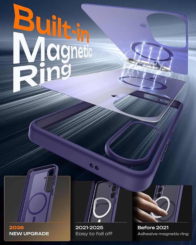 TOCOL for Samsung Galaxy S26 Case, Compatible with Magsafe, Full Camera Protection, Built-in Magnetic Ring, Drop Protection, Translucent Matte Phone Case for S26 6.3 inch (Midnight Purple)