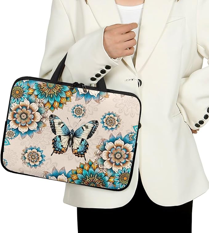 Bohemia Butterfly 10 Inch Laptop Sleeve, Laptop Cover Computer Bag Tablet Carrying Case with Handle Tote Bags Notebook Handbag Messenger Briefcase for Travel/Business/School/Work
