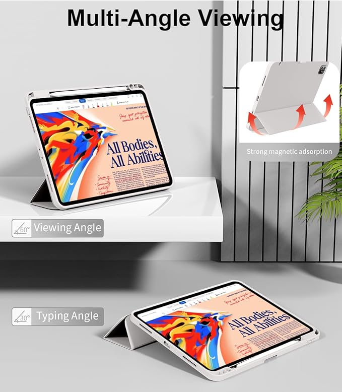 for iPad Pro 12.9 Case (6th/5th/4th/3rd Generation 2022/2021/2020) & ipad Air 13 inch case (M3 2025/M2 2024) with Pencil Holder, Smart Slim Trifold Stand Case with Soft TPU Back (Gray)