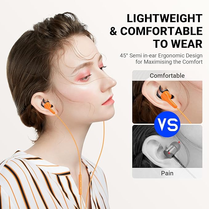 USB C Headphones for iPhone 17 Pro Max Air 16 15 Plus, Type C Earphone with Mic HiFi Stereo Magnet in Ear USBC Wired Earbuds for Samsung Galaxy S26 S25 S24 Ultra S23 Fe S22+ Flip/Pixel 10 9 8, Orange