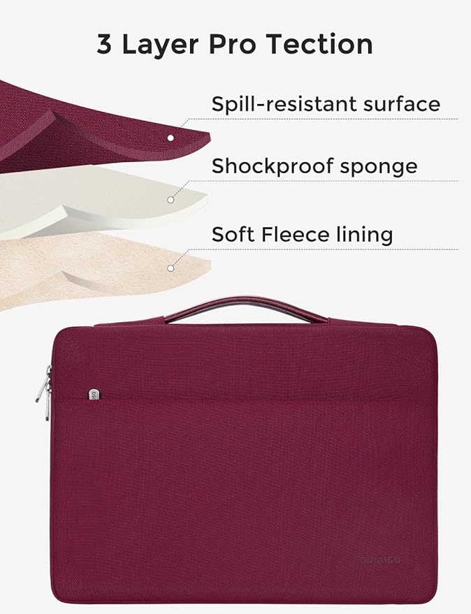 DOMISO 16 inch Laptop Sleeve Protective Case Cover Compatible with 16 16+ inch HP Dell ASUS Lenovo Chromebook,Waterproof Computer Cases Bag with Handle,Wine