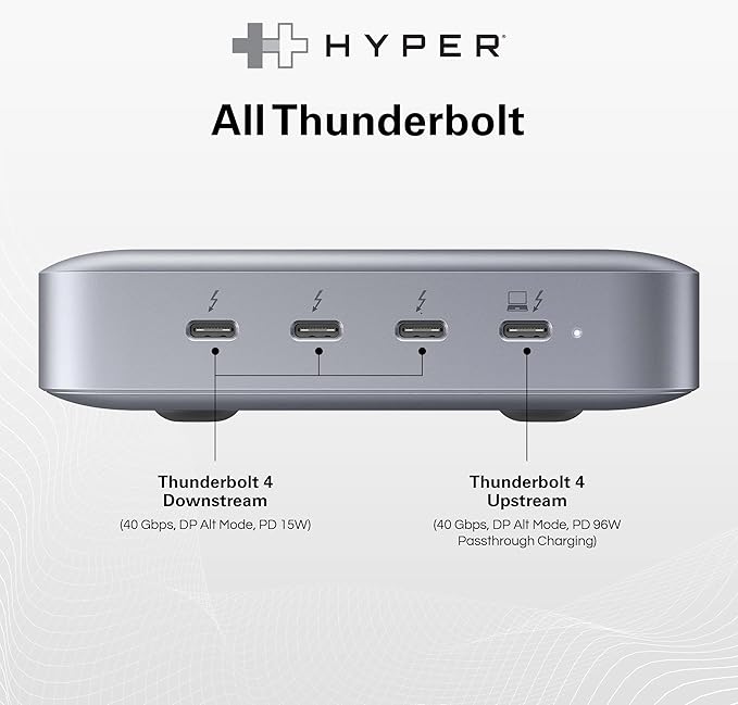 HyperDrive USB-C & Thunderbolt 4 Hub with Integrated GaN Power Source - Three Thunderbolt 4 Downstream Ports and One Upstream Port with 96W Passthrough Charging