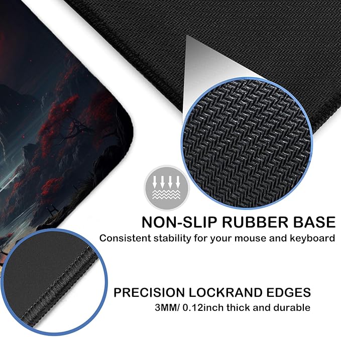 Japanese Dark Canyon Mouse Pad, Large Japanese Desk Mat, XXL Anime Gaming Keyboard Mat, Non-Slip Rubber Base & Stitched Edges, Big Extended Desk Protector for Home Office, 31.5”x15.7”