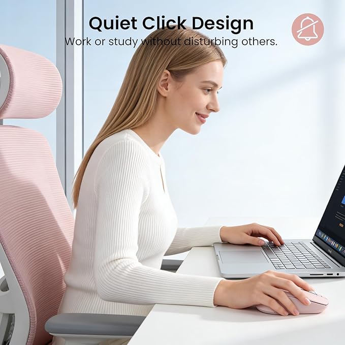 CITLLA Wireless Bluetooth Mouse (USB + BT1 + BT2), Full Size Mouse, 4-Way Scrolling, Multi-Device Silent for Computer, Laptop, iPad, MacBook (Pink)