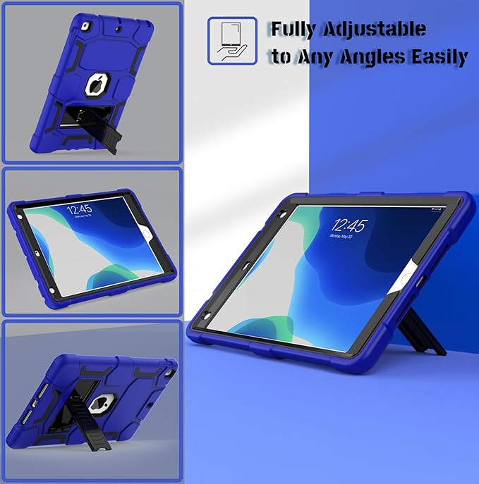 CCMAO for iPad 9th Generation Case, iPad 8th 7th Generation Case, iPad 10.2 Inch 2021/2020/2019 Case, Heavy Duty Rugged Shockproof Protective Cover with Kickstand, Dark Blue+Black