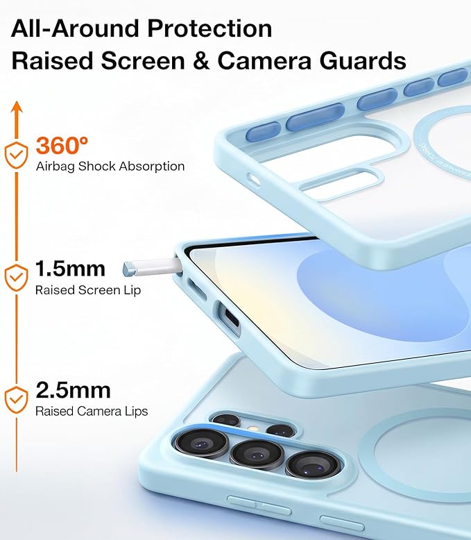 TORRAS Magnetic Shockproof for Samsung Galaxy S26 Ultra Case, Fit for MagSafe, 12FT Military Grade Protection, Translucent Slim Case for Samsung S26 Ultra Case Anti-Fingerprint Anti-Scratch, Blue