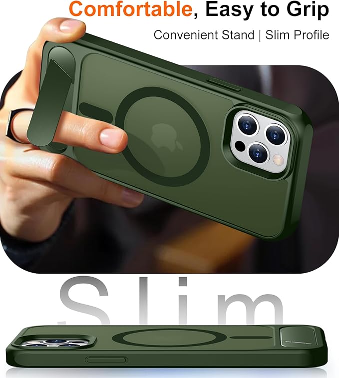 Magnetic Compatible with iPhone 12 Pro Max Case, [Built-in Invisible Kickstand][Compatible with MagSafe][Military Grade Shockproof] Slim Translucent Matte Phone Case for iPhone 12 Pro Max 6.7"