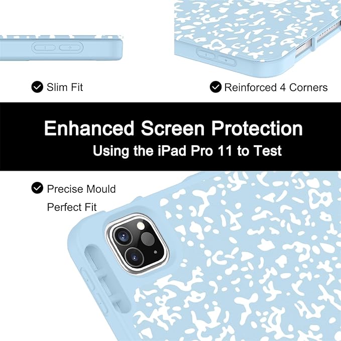 Soke for iPad Pro 11 Case (M2) 2022/2021/2020 with Pencil Holder - [Full Body Protection + Apple Pencil Charging + Auto Wake/Sleep], Soft TPU Back Cover for 2022 iPad Pro 11 inch(Book Ice Blue)