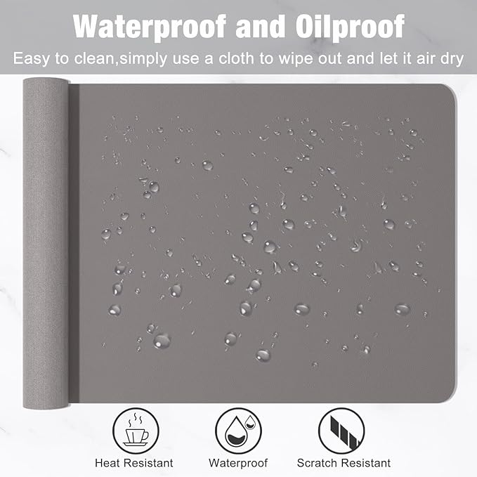 Desk Pad, 35.5" x 17" PU Leather Mat, XXL Extended Mouse Waterproof Blotter Protector, Ultra Thin Large Laptop Keyboard Non-Slip Writing Pad for Office Home, Light Gray