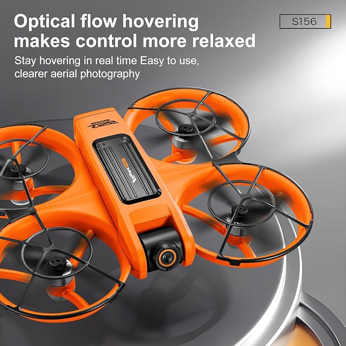 RC Drone with HD Dual Camera & Night LED, Brushless Motor Optical Flow Positioning Headless Mode S156 Mini Quadcopter, Beginner-Friendly FPV Photography Drones with 2 Batteries for Adults (Orange)