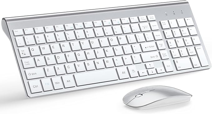 TopMate Wireless Keyboard and Mouse Ultra Slim Combo, 2.4G Silent Compact USB 2400DPI Mouse and Scissor Switch Keyboard Set with Cover, Batteries Included, for PC/Laptop/Windows/Mac - Silver White