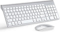 TopMate Wireless Keyboard and Mouse Ultra Slim Combo, 2.4G Silent Compact USB 2400DPI Mouse and Scissor Switch Keyboard Set with Cover, Batteries Included, for PC/Laptop/Windows/Mac - Silver White