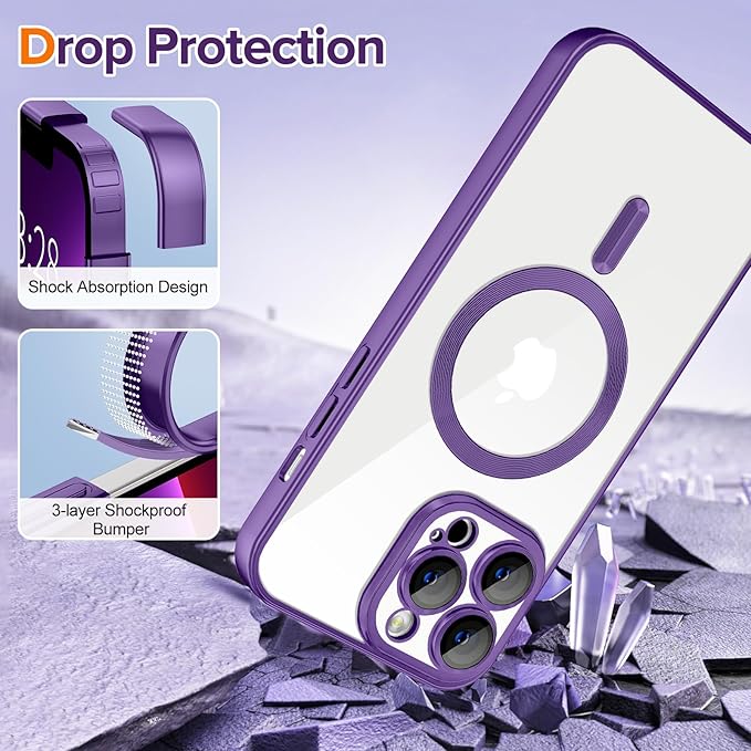 Hython Magnetic Clear for iPhone 13 Pro Max Case with Camera Lens Protector [Compatible with MagSafe] Plating Edge Slim Soft TPU Cover Protective Phone Case for iPhone 13 Pro Max 6.7", Matte Purple